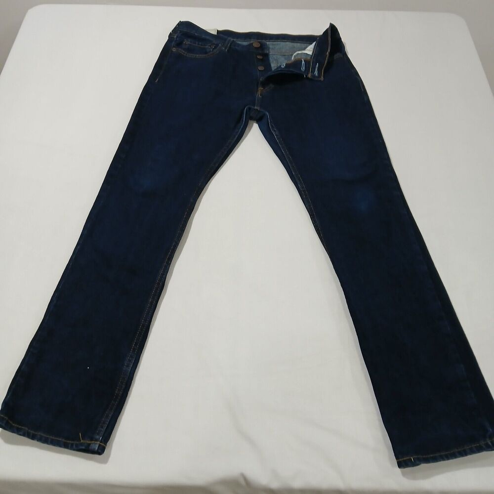 Hollister Jeans Mens 32x32 100% Cotton Slim Straight Button Fly Dark Denim